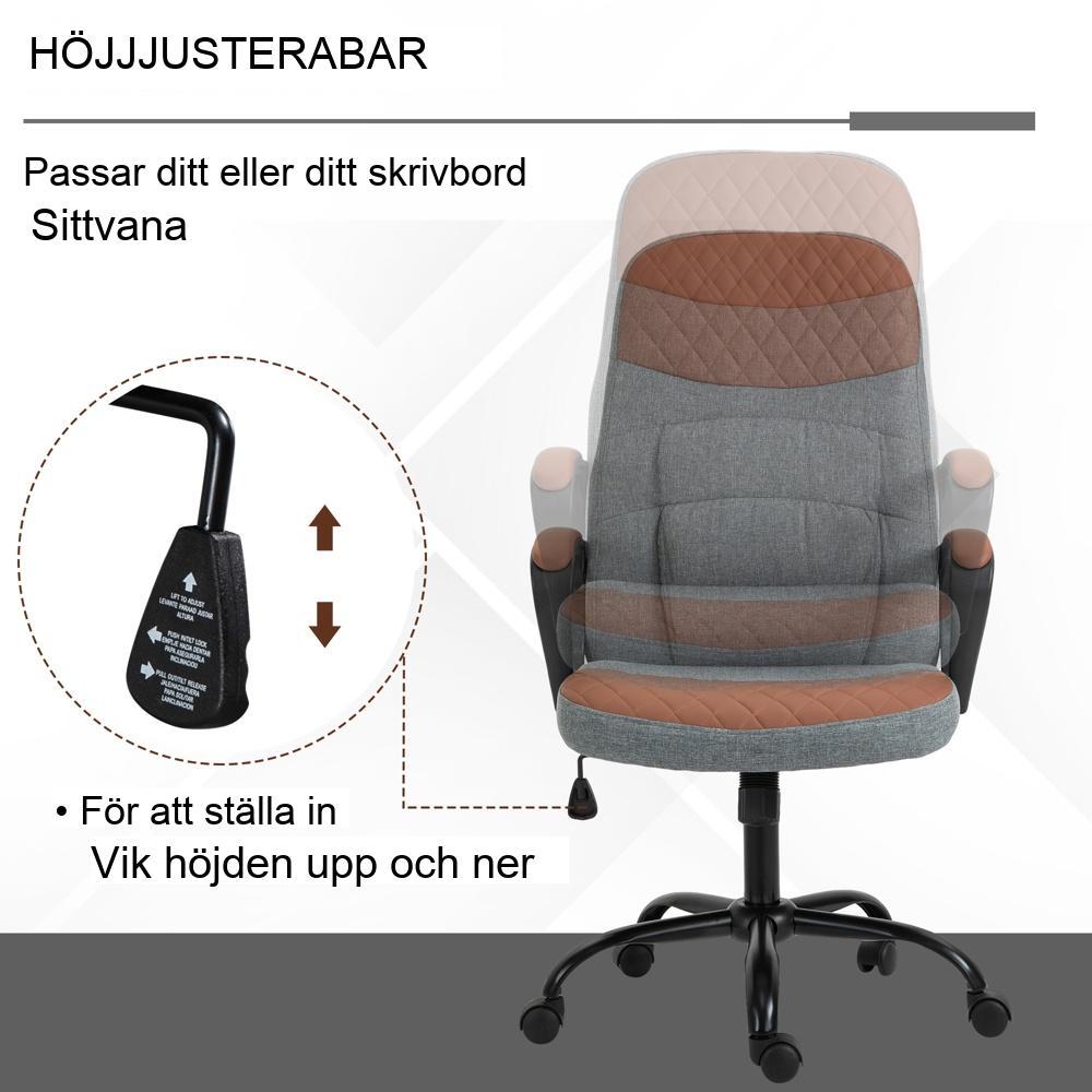 Ergonomisk kontorsstol i läder med massagefunktion – justerbar höjd, gråbrun