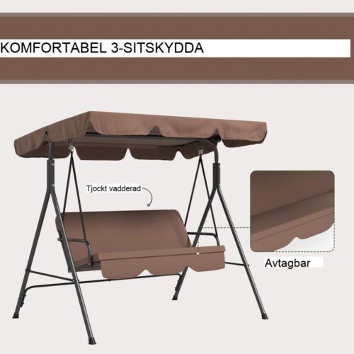Hollywood 3-sits trädgårdsgunga med justerbart tak och solskydd
