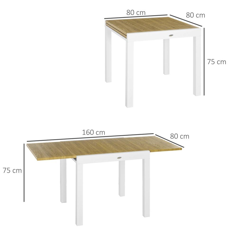 Utdragbart trädgårdsmatbord i aluminium för 6, utemöbler i vit trälook