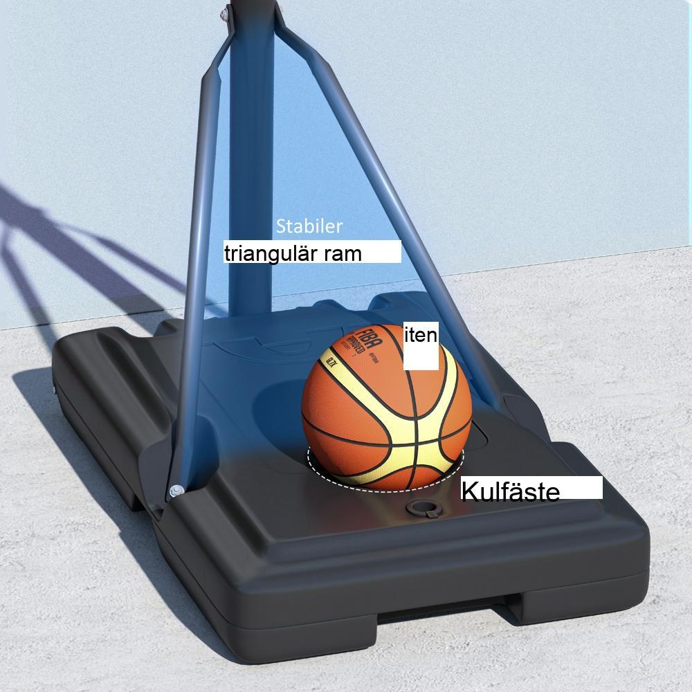 Justerbart stativ för basketbåge, höjd 230-305 cm, splittersäker ryggbräda, hjul