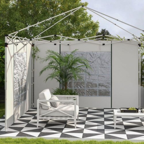 Gazebo sidopaneler set om 2 med fönster och dörrar, vit, 3×3/3x6m Oxford-tyg