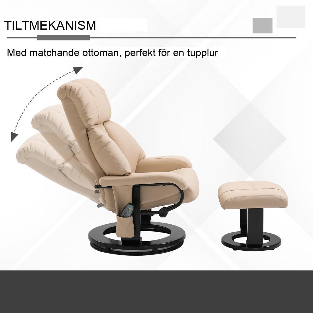 Massagestol med liggfunktion, inbyggd vibrationsmassage och pall