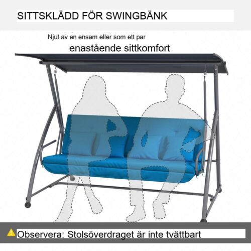 Blue Hollywood Swing Cushion Set, vattentät och bekväm för uteservering 170cm