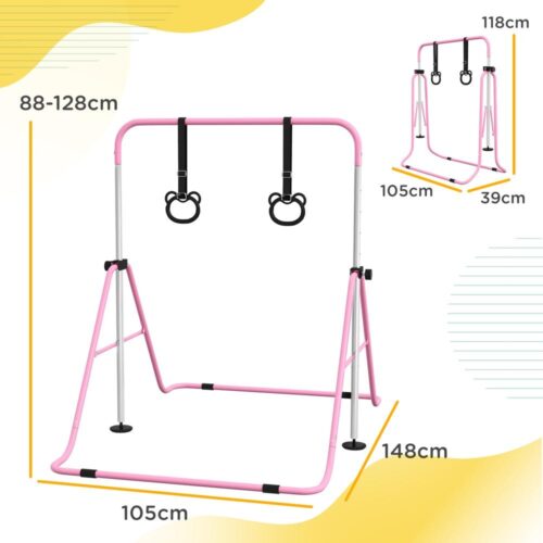 Rosa justerbar gymnastikstång för barn, inomhusträning med ringar (upp till 50 kg)