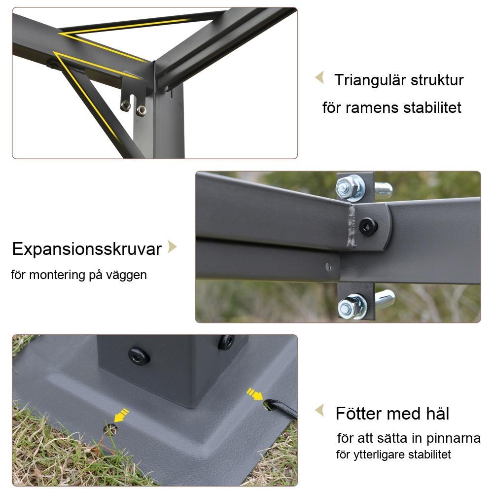 Krämvit 3x3m infällbar väggmonterad trädgårdslusthuspergola