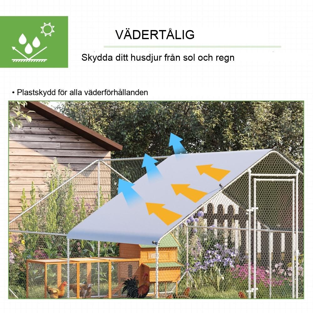 XXL hönshus med frigående hölje, skärmtak, stål 3x4x2m (8-12 kycklingar)