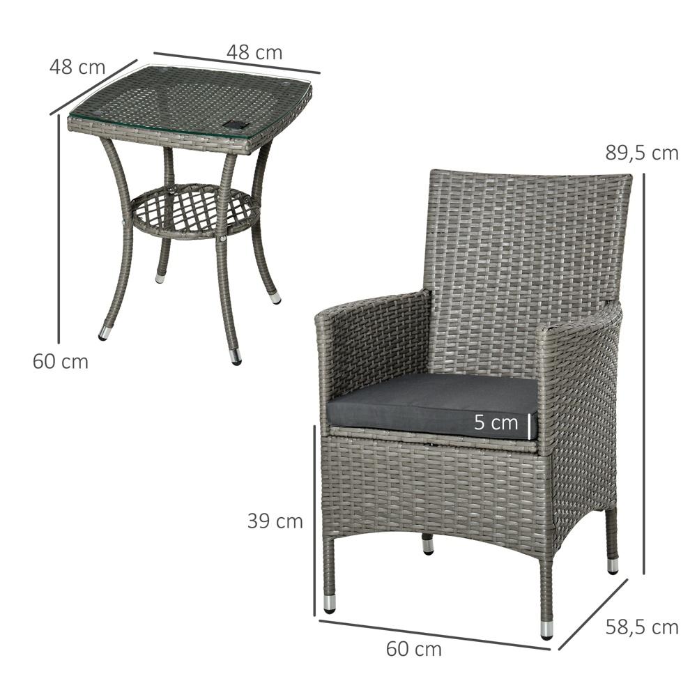 Rotting Garden Bistro Set för 2 med bord och kuddar i härdat glas