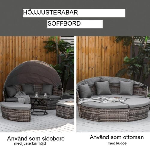 Sun Island Rattan Lounge Set med taklucka och kuddar – Grå