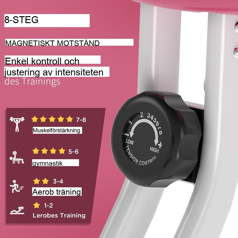 Rosa och vit magnetiskt motstånd hemmamotionscykel – justerbar, hopfällbar