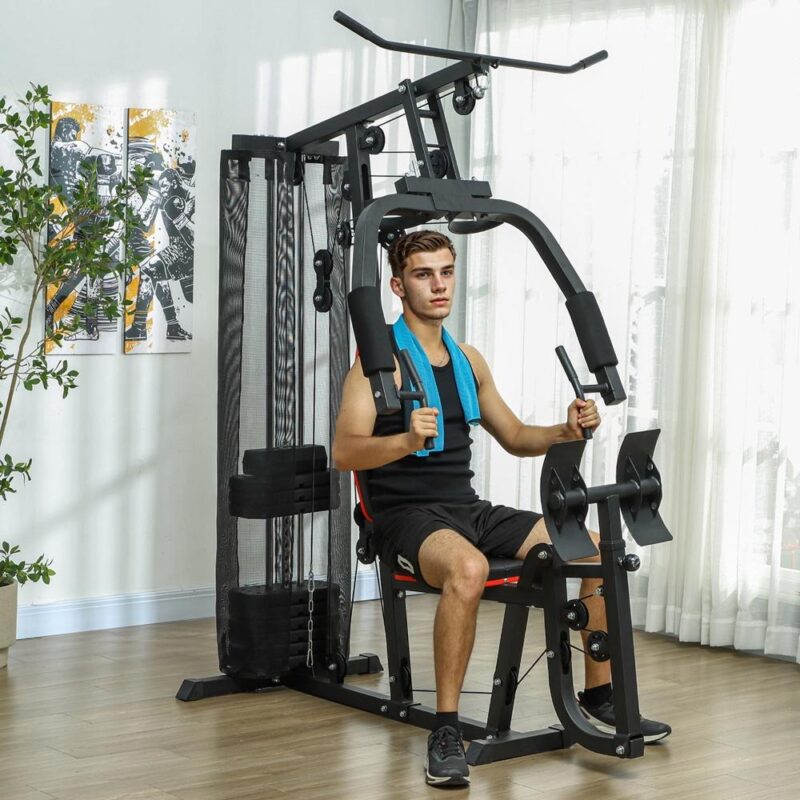 Kraftig kraftstation med Lat Pull-Down och Benpress för Home Gym – Svart