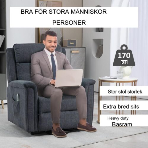 Electric Lift Recliner Stol med TV-funktion och sidofickor – Mörkgrå