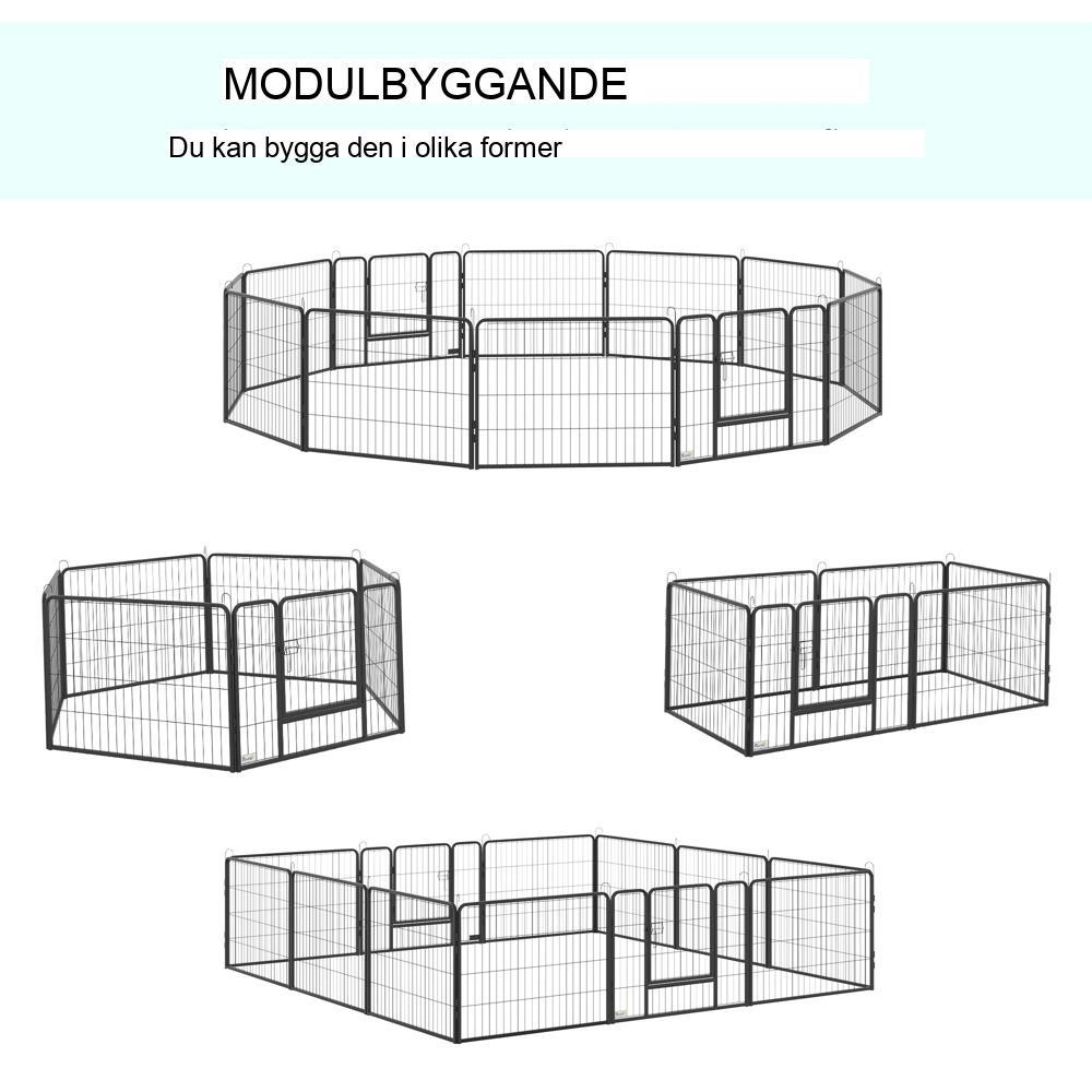 Anpassningsbar hundlekhage med 12 paneler, inhägnad för valplopp inomhus utomhus
