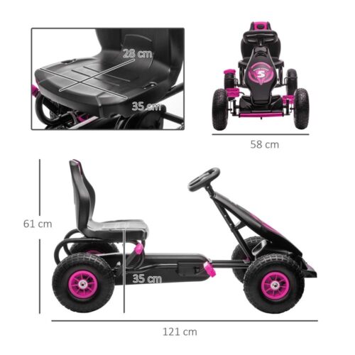 Rosa pedal gokart med justerbar sits för barn i åldrarna 5-12