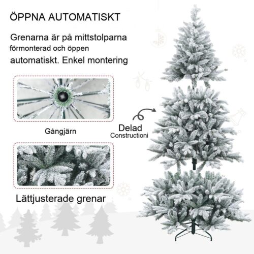 Vikbar konstgjord julgran med 994 spetsar med snö, 180 cm metallstativ GRÖN