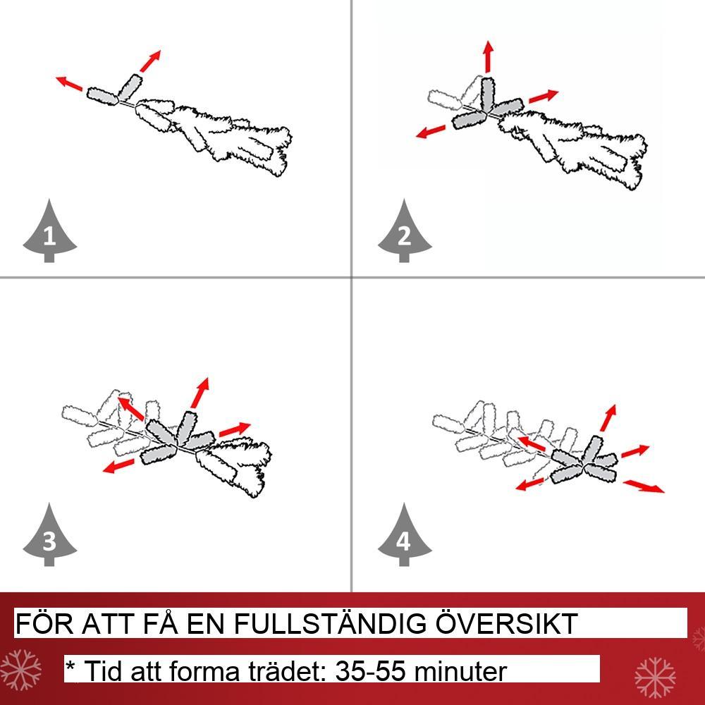 Vit 180cm konstgjord julgran med stativ och dekorationer