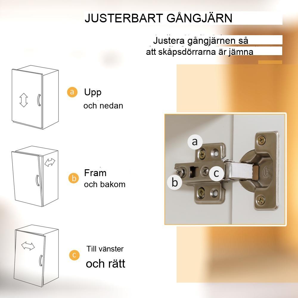 Vitt högt köksskåp med hyllor, mikrovågshylla och tippskydd