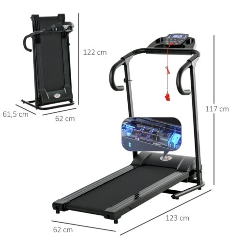 Hopfällbart elektriskt löpband 500W, LCD Display, Mobilhållare, Svart