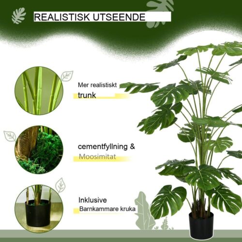 Realistisk 180 cm artificiell Monstera Deliciosa-växt med kruka