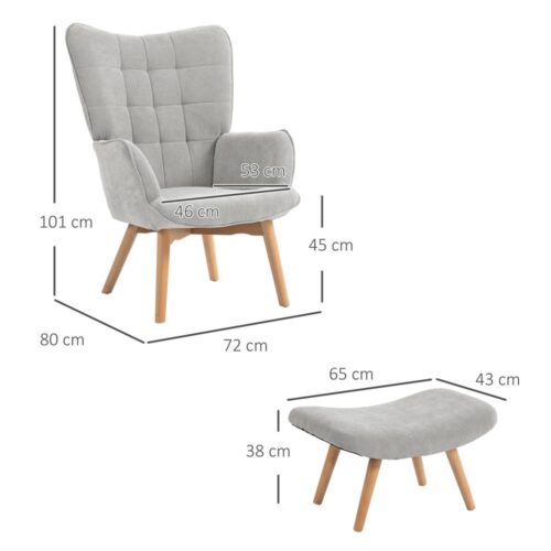 Grå manchester Wing Chair and Pall Set – Klädd loungestol med fotstöd