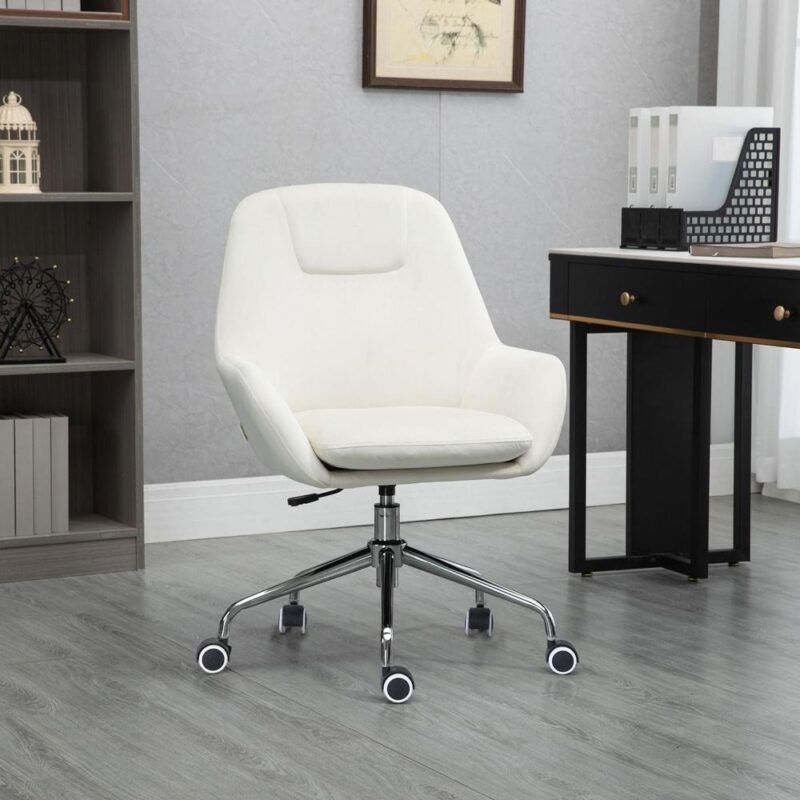 Cream Velvet Kontorsstol Swivel Justerbar höjd Ergonomisk för hem och spel