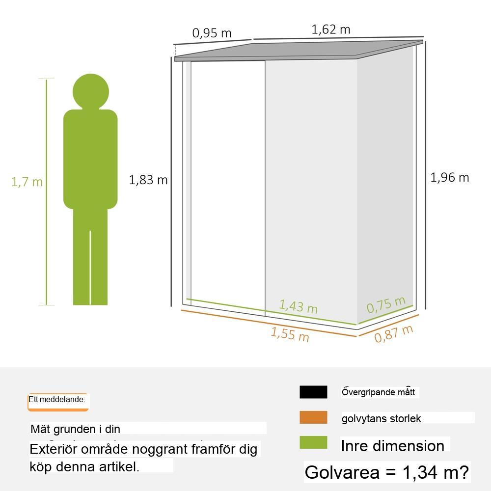 Verktygsskjul i galvaniserat stål med tak, brun, 1,34 m² invändig förvaring