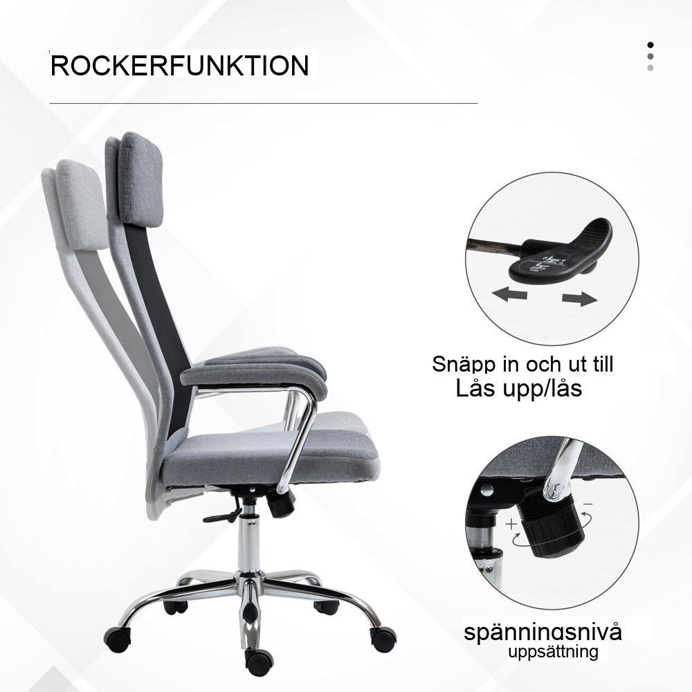 Ergonomisk kontorsstol i mesh, höjdjusterbar, nackstöd, Nordic Style Ljusgrå Svart