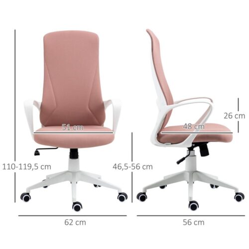 Ergonomisk kontorsstol med justerbar höjd och ryggstöd, rosa