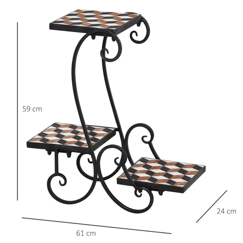 Blomsterställ i svart mosaik i metall med planteringshyllor i 3 våningar för inredning inomhus/utomhus