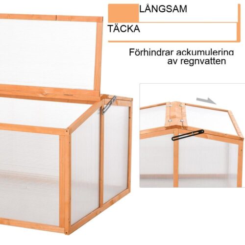 Orange trä och polykarbonat kallstomme Växthus 90x80x58cm för växter och grönsaker