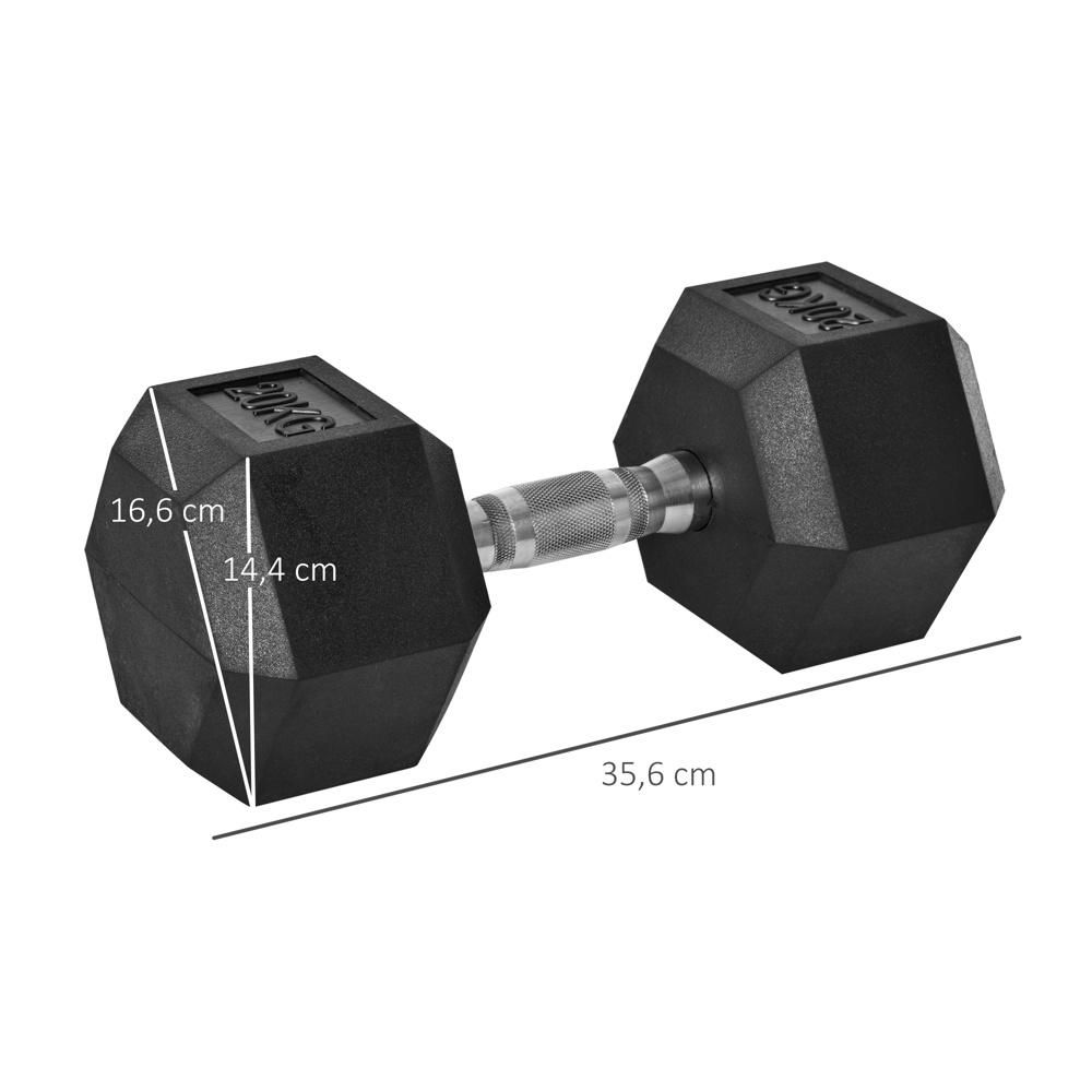 Hexagon Hantel, 20KG, Gjutjärn med Gummibeläggning, Svart