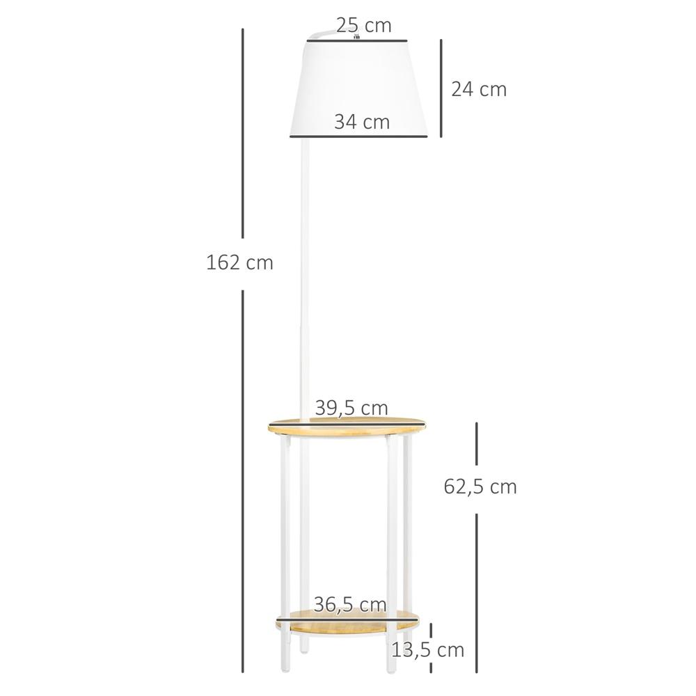 Modern 162 cm golvlampa med 2 hyllor och linne lampskärm