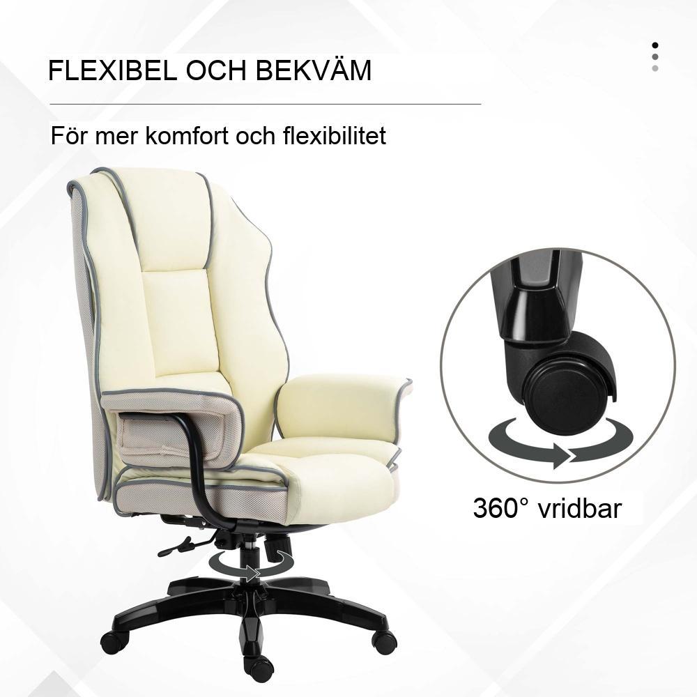 Ergonomisk kontorsstol med justerbart ryggstöd och liggfunktion – Cream