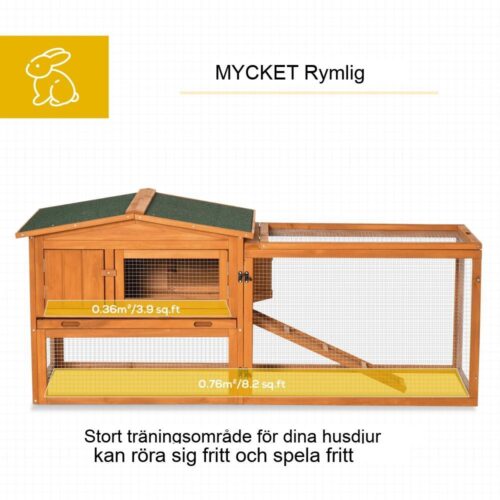 Rymlig granträ djurkoja med asfalttak och ramp 156x58x68cm