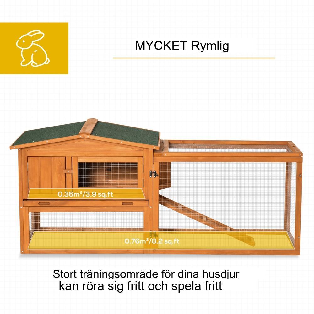 Rymlig granträ djurkoja med asfalttak och ramp 156x58x68cm