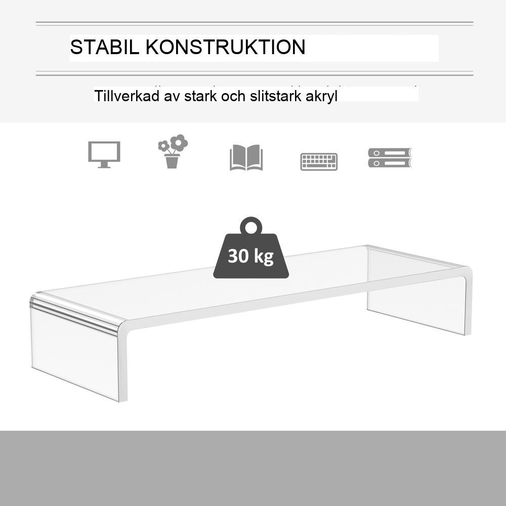 Ergonomiskt akrylmonitorställ för bärbar dator och dator – Transparent – Höjer skärmhöjden för bättre hållning – Utrymmesbesparande design