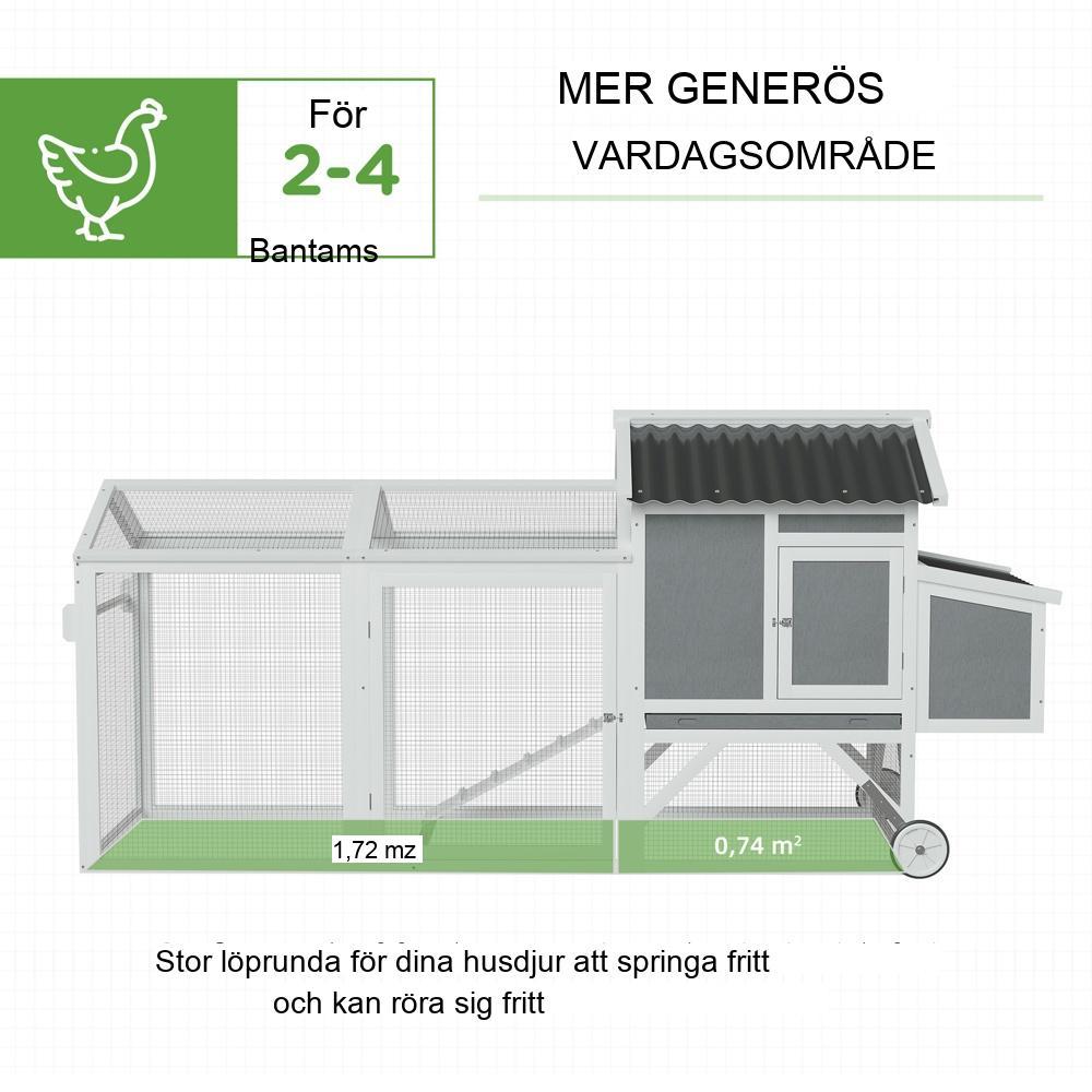 Mobilt hönshus med häckningslåda, granskog och hjul