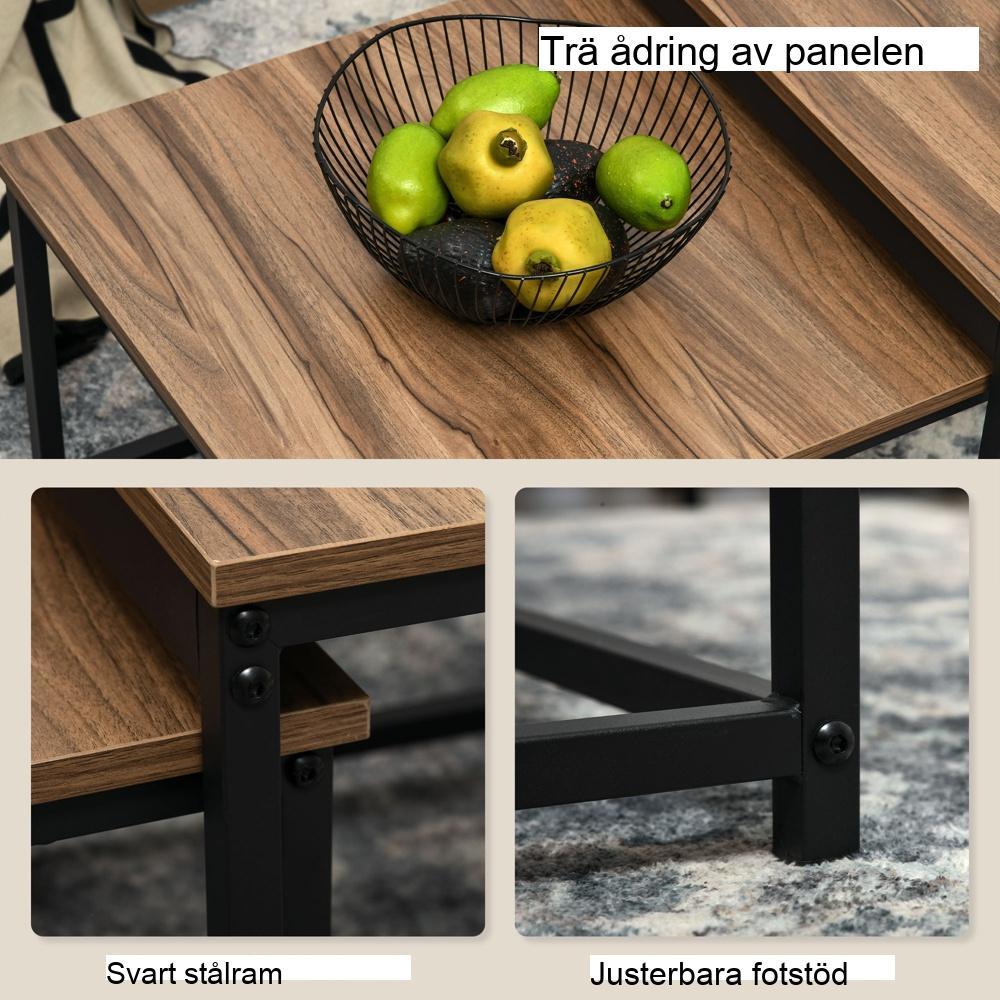 Industrial Wood Look och Steel Nesting Sidobord Set om 2