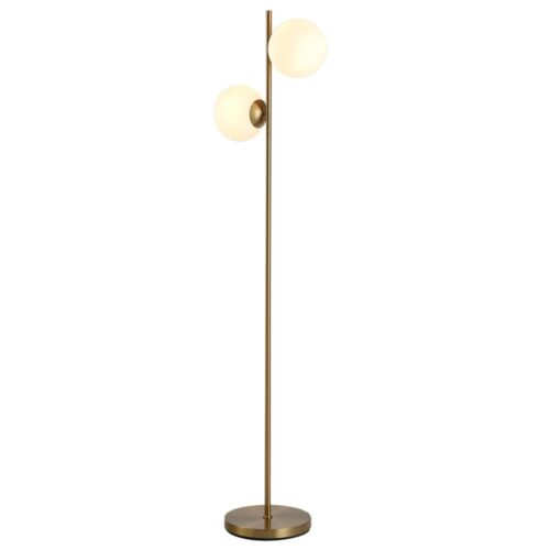 Modern tvådelad golvlampa i glas, guld och vit, 165 cm hög för vardagsrum