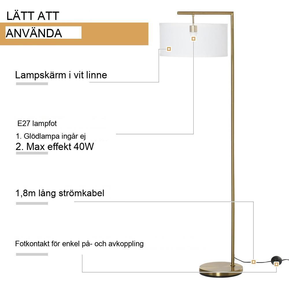 Guld och vit modern golvlampa – E27 Sockel, vardagsrum och sovrumsbelysning