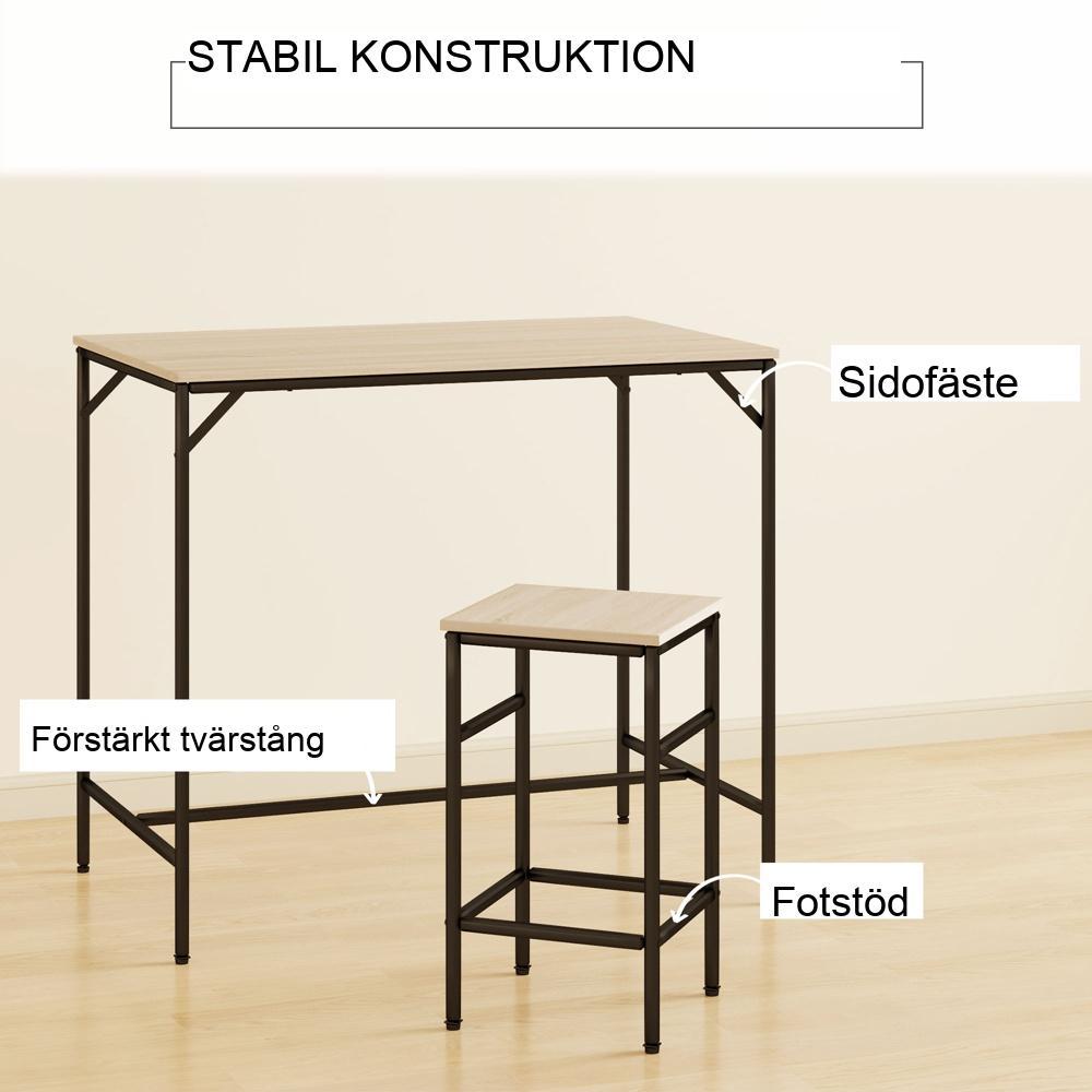 Industriell barbordsset med pallar, stål ekfinish, säten 4