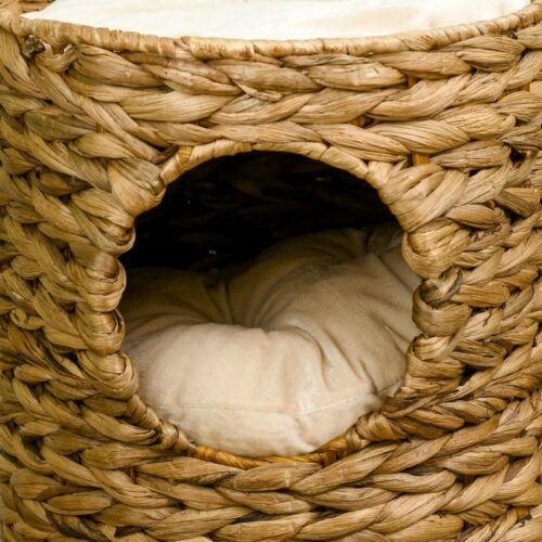 Natural Water Hyacinth Cat Scratching Tower med kudde, 47 cm högt