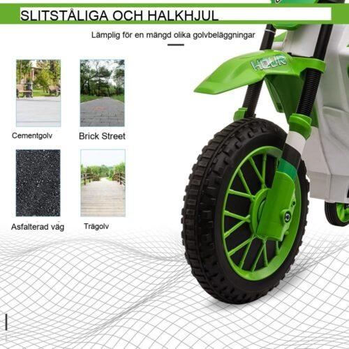 Elektrisk motorcykelskoter för barn, 3+, uppladdningsbart batteri, avtagbara stödhjul