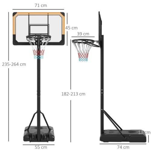 Justerbar höjd för basketbåge, inomhus/utomhus, stålram med hjul