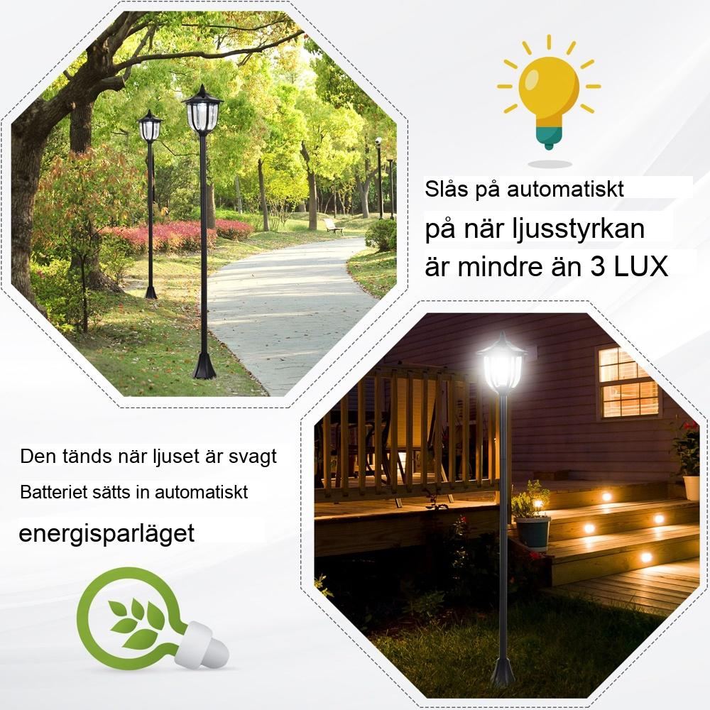 Solar Garden Light – LED-lykta svart (30/60 lumen), 6 timmar automatisk på/av, utomhusdekoration