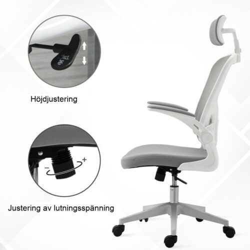 Ergonomisk kontorsstol med nackstöd, gungfunktion och höjdjustering