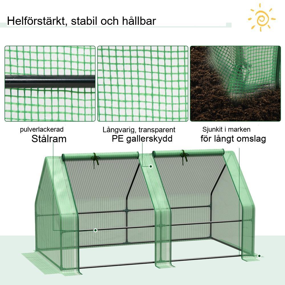 Kraftig grönt väderbeständigt växthus, 180x90x90cm för växter och tomater