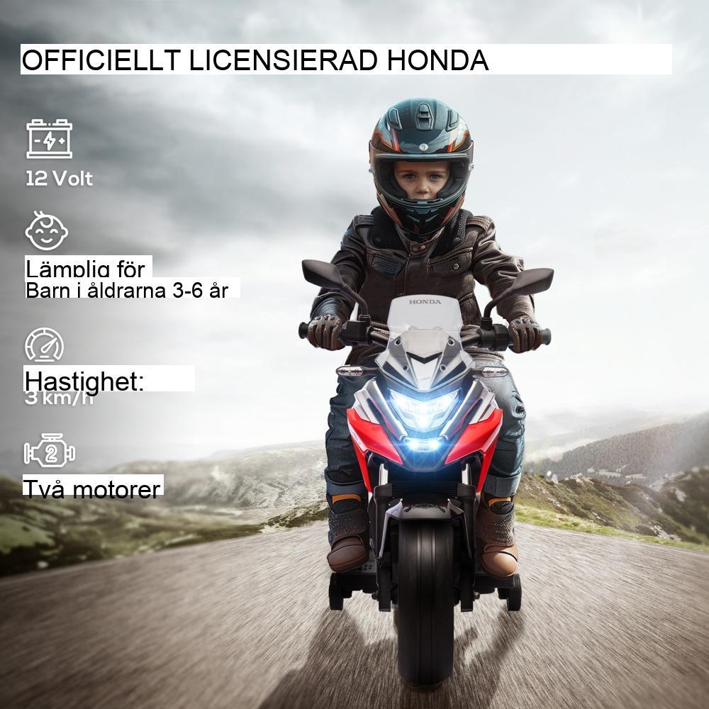 Honda licensierad elmotorcykel för barn med MP3, LED-lampor och träningshjul – röd