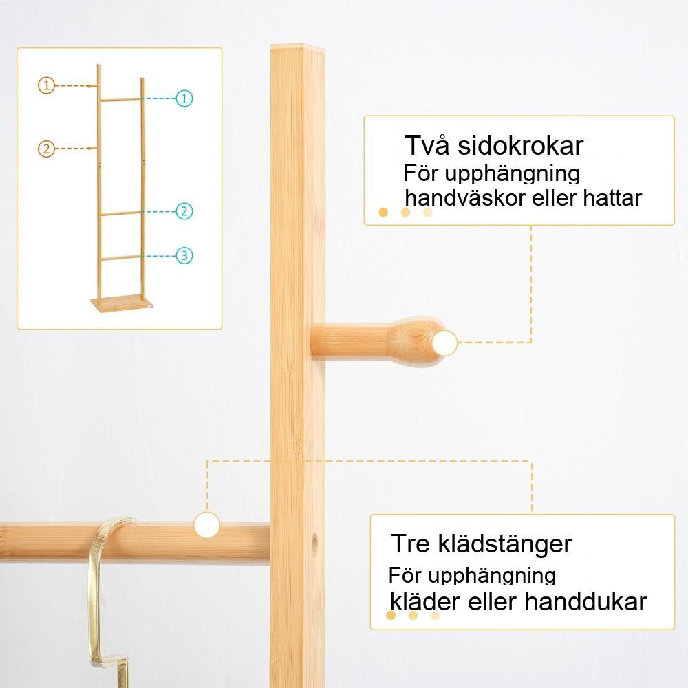 Klädhängare i naturlig bambu med krokar och skenor för entrén i entrén