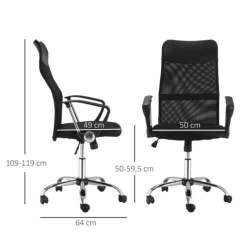 Ergonomisk Mesh Kontorsstol Höjdjusterbar med Rocker Funktion Svart