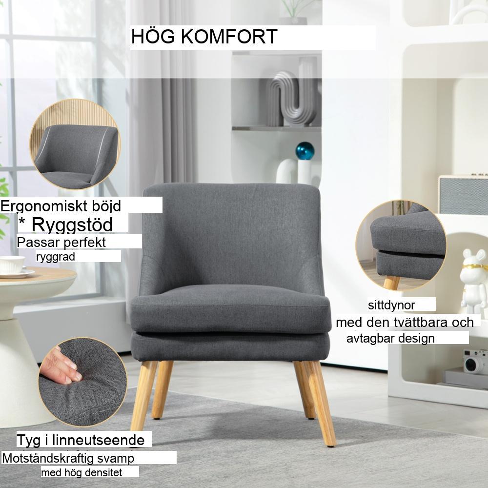 Scandinavian Linen Look Lounge Chair – Mörkgrå med armstöd